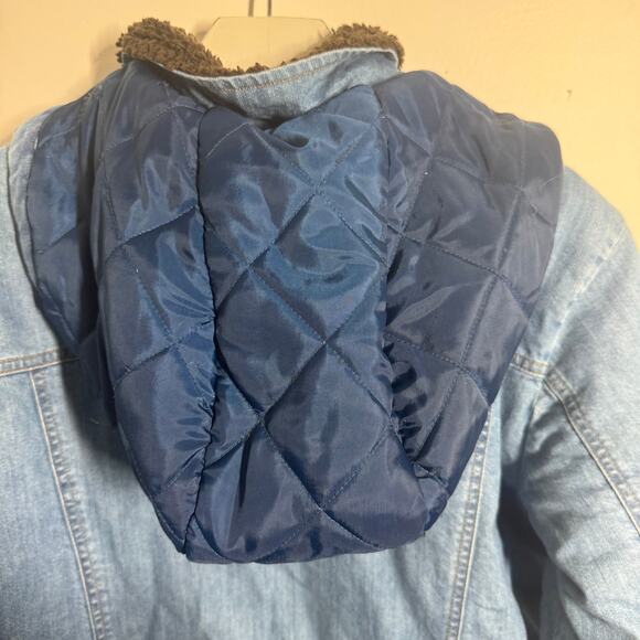 North Style Jacket Women M Blue Denim Quilted Hood Chore Jacket Sherpa Pocket - Picture 14 of 14